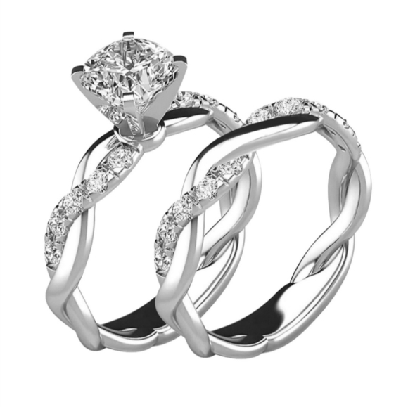 Jewelry - Zircon Diamond Elegant Engagement Wedding Band Ring Set